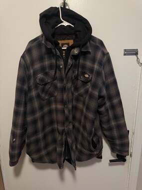 Dickies Men's TJ211 Quilted Lined Hooded Flannel Shirt Jacket Grey Plaid XL